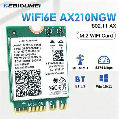 KEBIDUMEI AX210NGW WiFi 6E Card Bluetooth 5.3 2.4G/5G/6GHz 802.11AX M.2 NGFF Wireless Network Adapter For Laptop PC | SAMAG
