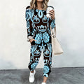 Women 2 Piece Tracksuit Set Print Long Sleeve Crew Neck Top And Jogger Pants Casual Streetwear Outfit With Pockets