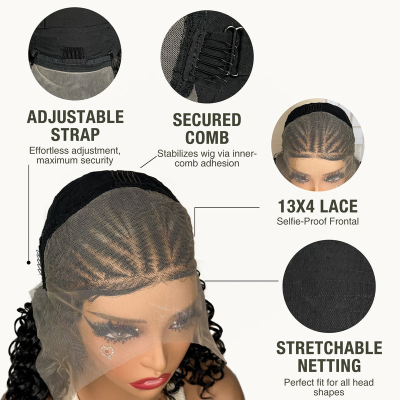 16inch African Braided Hair Wigs Synthetic 13x4 Lace Frontal Cornrow Braids Wig Short Braiding Wig  for Black Women