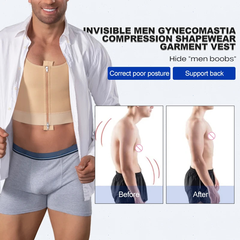 Slimming Body Shaper Vest Men Zipper Front Gynecomastia Chest Post Operative Sleeveless Compression Shapewear Top Faja