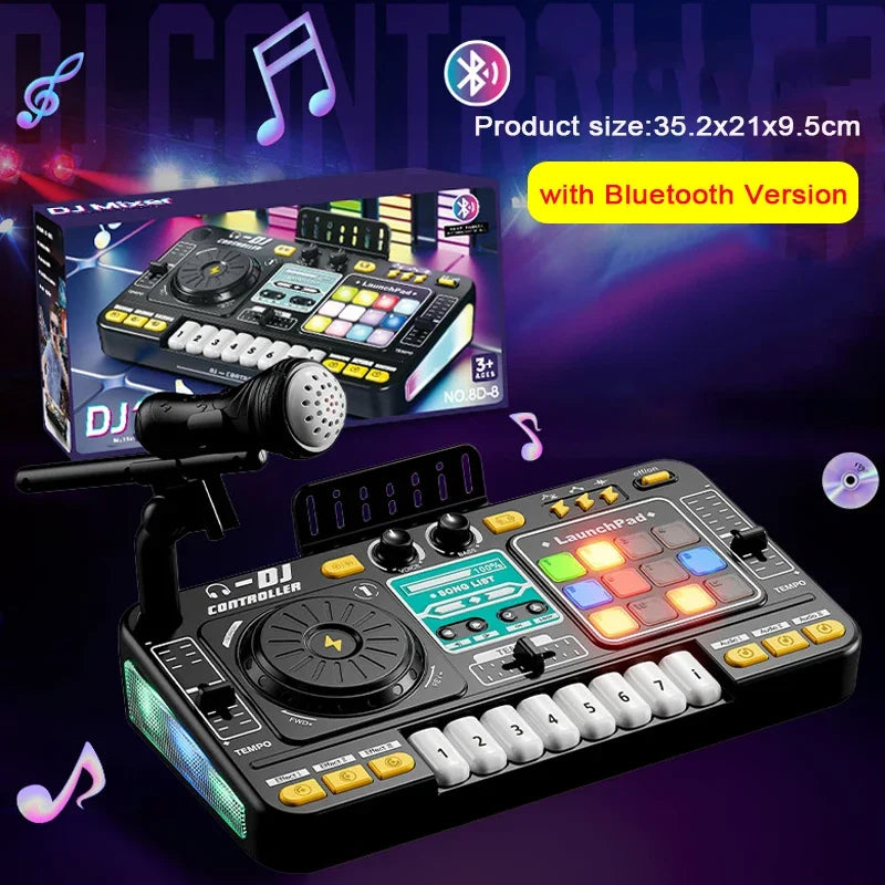 Multifunctional DJ Turntable with Microphone Simulation DJ Mixer Bluetooth Electric DJ Player Music Entertainment Gift for Kids
