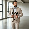 3 Pieces Men's Slim Fit Wedding Tuxedo Beige Groom Prom Dinner Blazer Vest Pants Set Classic Business Formal Suit for Men