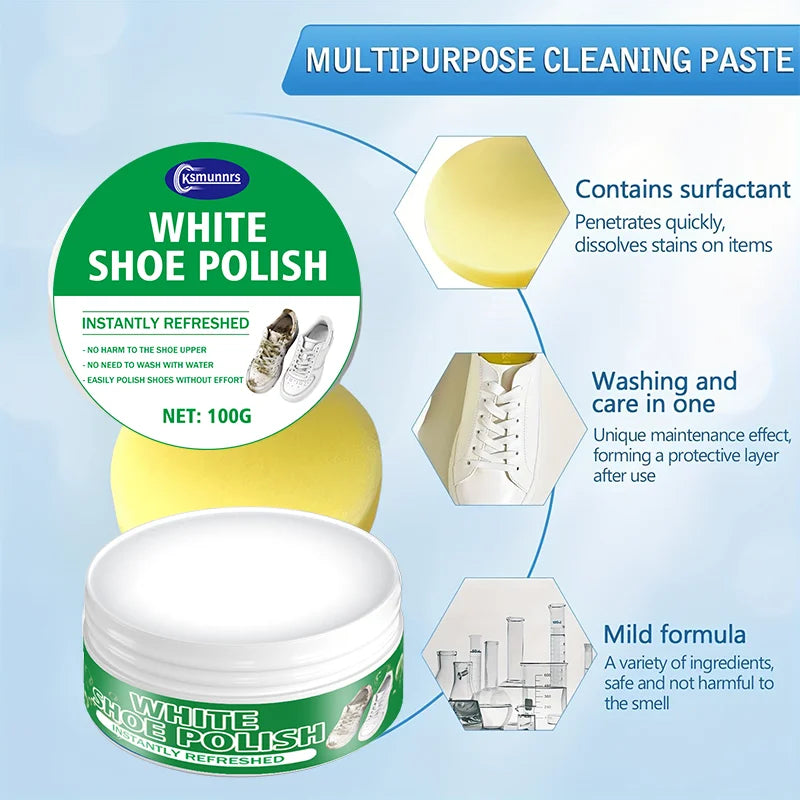 High-quality White Shoe Cleaner, a Whitening and Stain Remover for Synthetic Leather, Car Interiors, and Genuine/Faux Leather