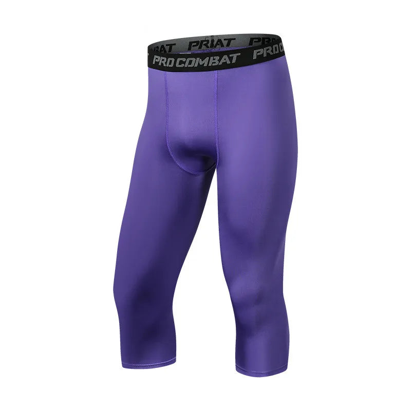 Men Tight 3/4 Cropped Pants Compression Training Fitness Jogger Running Skinny Trousers Basketball Boy Sports Shorts Quick Dry