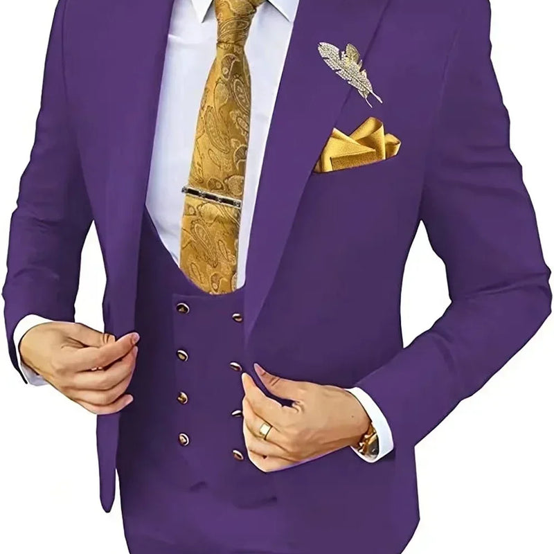 Elegant Male Suit 3 Pieces Blazer Vest And Pants Set Peak Lapel Tuxedo Suits For Men Ceremony Wedding Dresses Business Prom