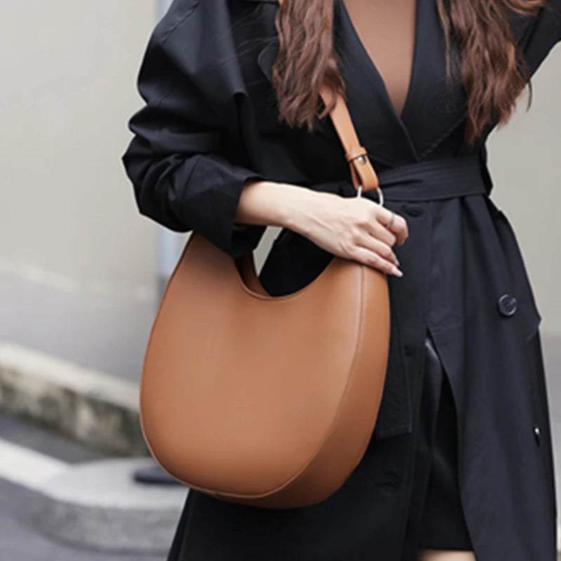 BURMINSA Genuine Leather Hobo Bag For Women Vintage Soft Cowhide Half Moon Underarm Shoulder Purses Commuter Office Handbags