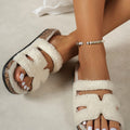 Autumn and Winter Women's Home Slippers, Soft-Soled Warm Slippers, Round-Toe Open-Toe Outdoor Fashion Fur Slippers, Home Slippers with Widened Straps, Soft and Skin-Friendly Faux Fur Slippers, Adjustable Sandals | Cork Soles