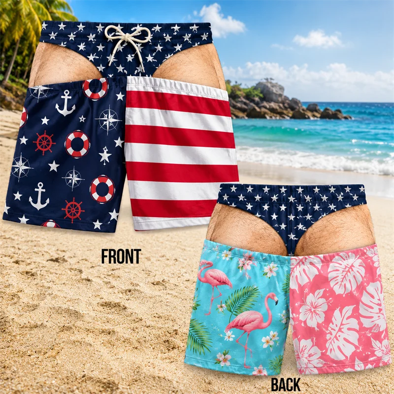 Novelty Fake Butt Swim Trunks for Men Funny Beach Party | SAMAG