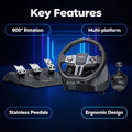 V9 Gen2 Gaming Steering Wheel for PC PS4 Switch with Handbrake Brake Pedal Clutch Gas Pedal