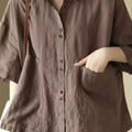 Retro Cotton Linen ort Sve Women's irt Summer New Loose Casual  Collar Top Faion Korean Sle Thin Material