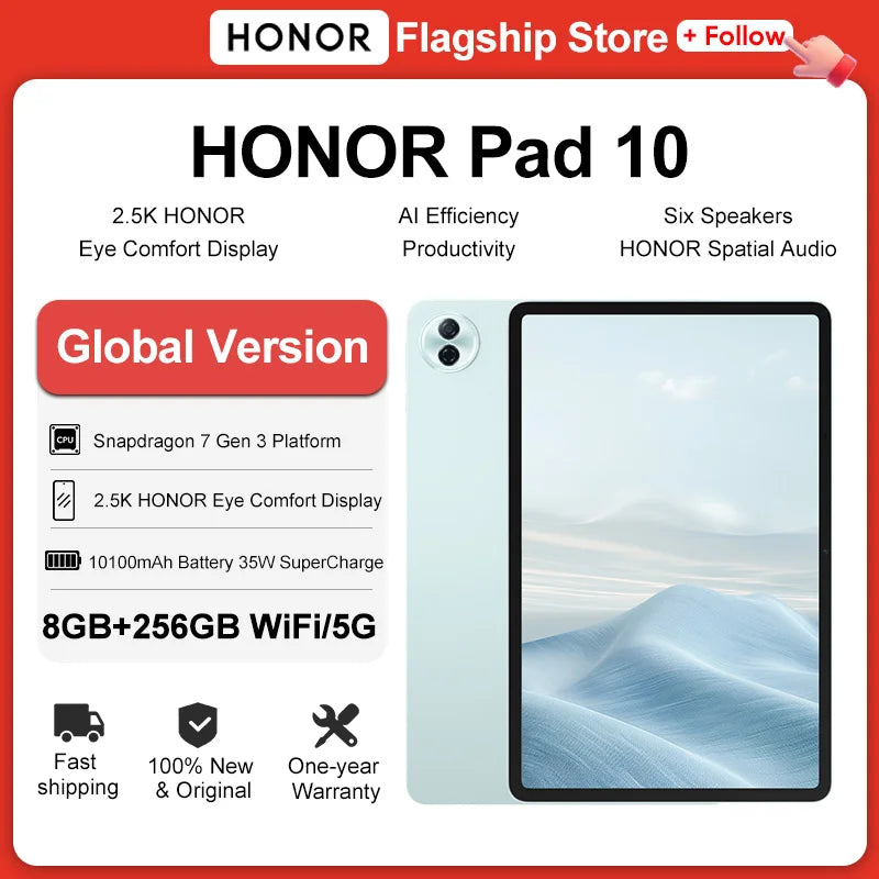 Global Version HONOR Pad 10 12.1'' WIFI 2.5K HONOR Eye Comfort Display Snapdragon 7 Gen 3 10100mAh Battery HONOR 35W SuperCharge