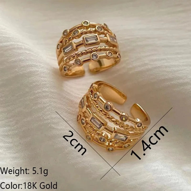 2025 New Stainless Steel 18 K Gold Plated Sun Rings for Women Natural Stone Inlaid in Hollow Metal Texture Ring Trendy Jewelry