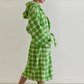 Retro Plaid Cotton Bathrobe Super Soft Absortion Hooded Loose Bath Robe Coat Towel V Neck Warm Sleepwear Robes Women Homewear
