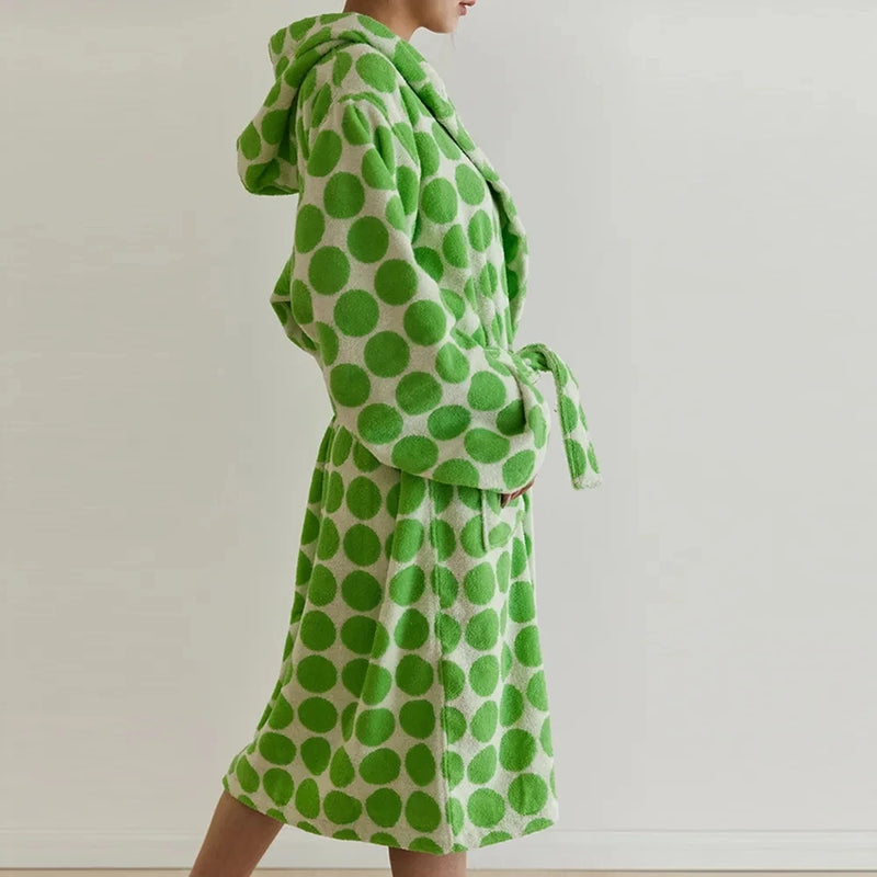Retro Plaid Cotton Bathrobe Super Soft Absortion Hooded Loose Bath Robe Coat Towel V Neck Warm Sleepwear Robes Women Homewear