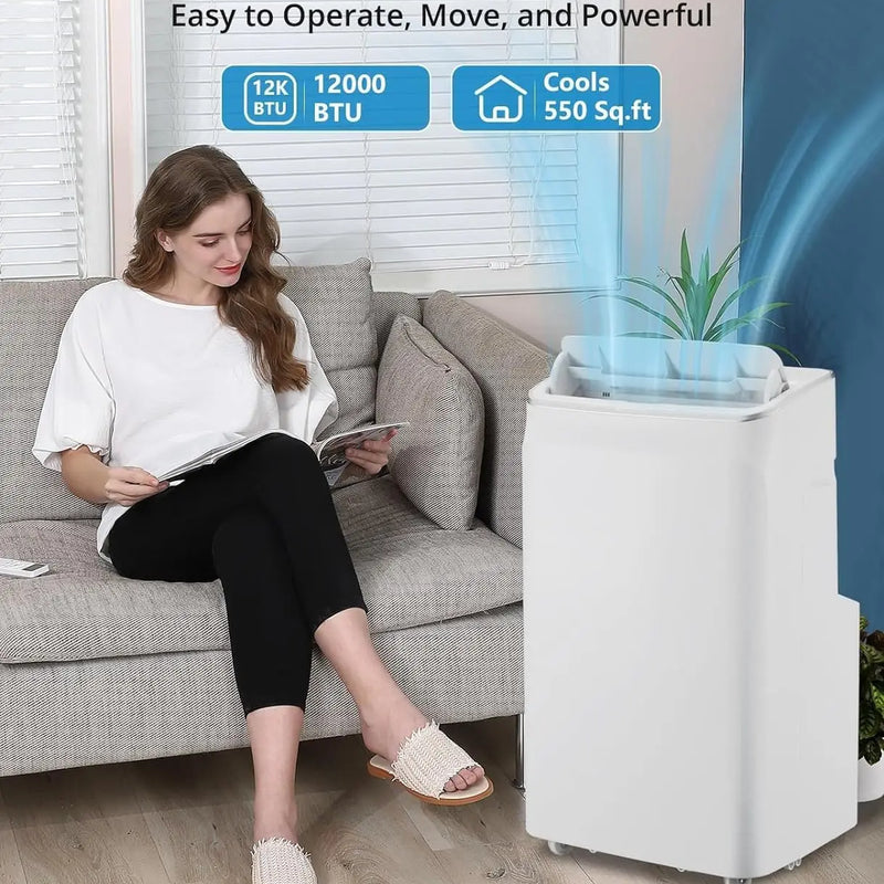 12000 BTU Portable Air Conditioner Free Standing AC Unit With Remote Control Dehumidifier Fan Auto Swing And Smart Sleep Mode Quiet Operation For Rooms Up To 500 Sq Ft White