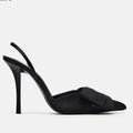 Spring 2026 Pointed Bow High Heels, Black Toe Sandals, Fashionable and Sexy Women's Shoes, Slim Heels