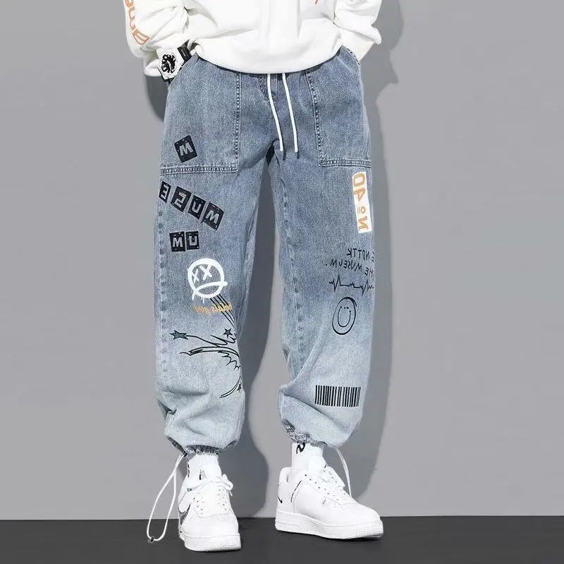 Korean Clothing Men Letter Printed Jeans High Waisted | SAMAG