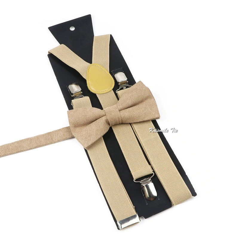 Fashion Men Kids Suspender Bowtie Sets For Wedding Party Festival Gift Brown Khaki Elastic Y - back - Visuel 10 | SAMAG