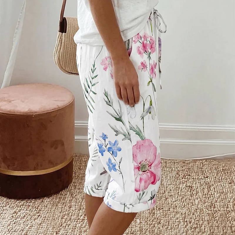 Women Summer Floral Print Shorts Casual Loose Drawstring - View 4 | SAMAG