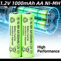 1.2V 1000mAh AA Ni-MH Rechargeable Battery, High Capacity, Long Lasting Power for Remote Controls, Toys, Clocks