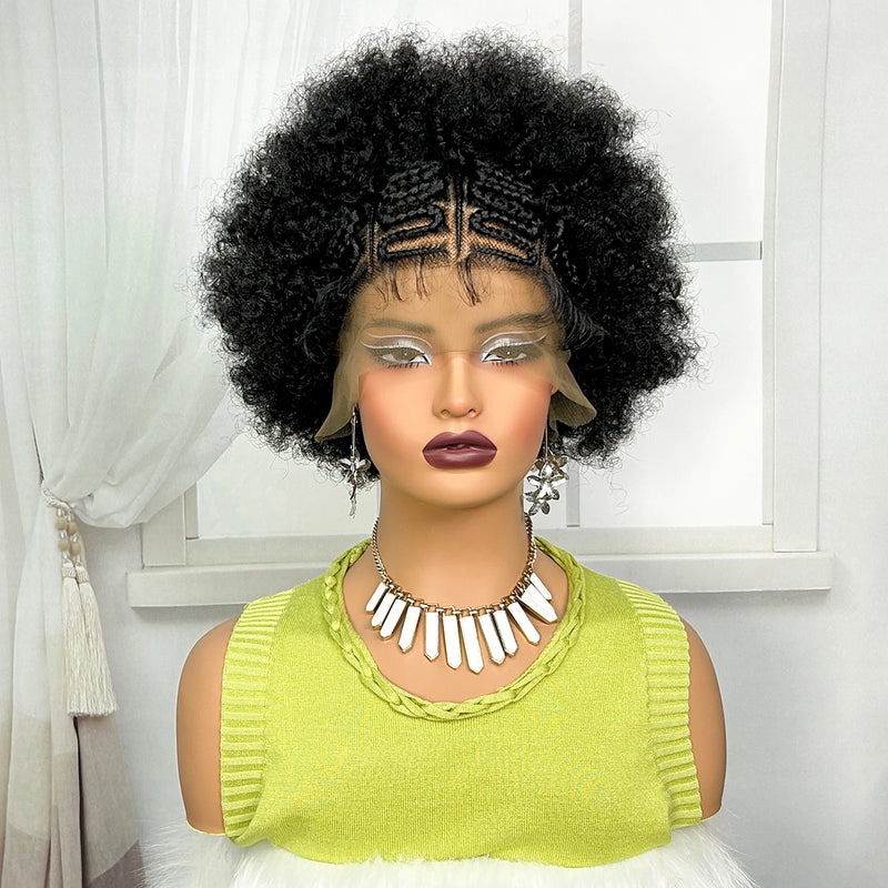 13x6 Lace Front Braids Wig with Baby Hair Synthetic Afro Curly Cornrow Braided Short Wigs for Black Women Natural Lace Bob Wigs