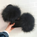 Women Real Raccoon Fur Slides Fluffy Luxury Furry Open Toe Slippers Indoor Outdoor Summer Sandals Non Slip Soft Comfy Sole Cozy