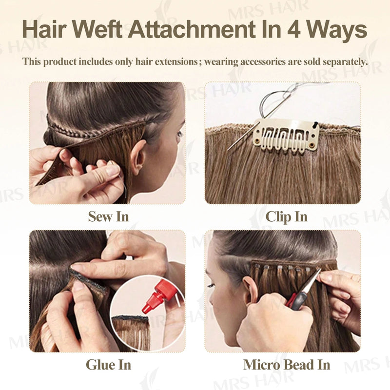 MRS Hair Bundles Human Hair Sew-in Double Weft Natural Straight Hair Bundles 50g/pack MachineRemy Natural Straight Bundle Deals