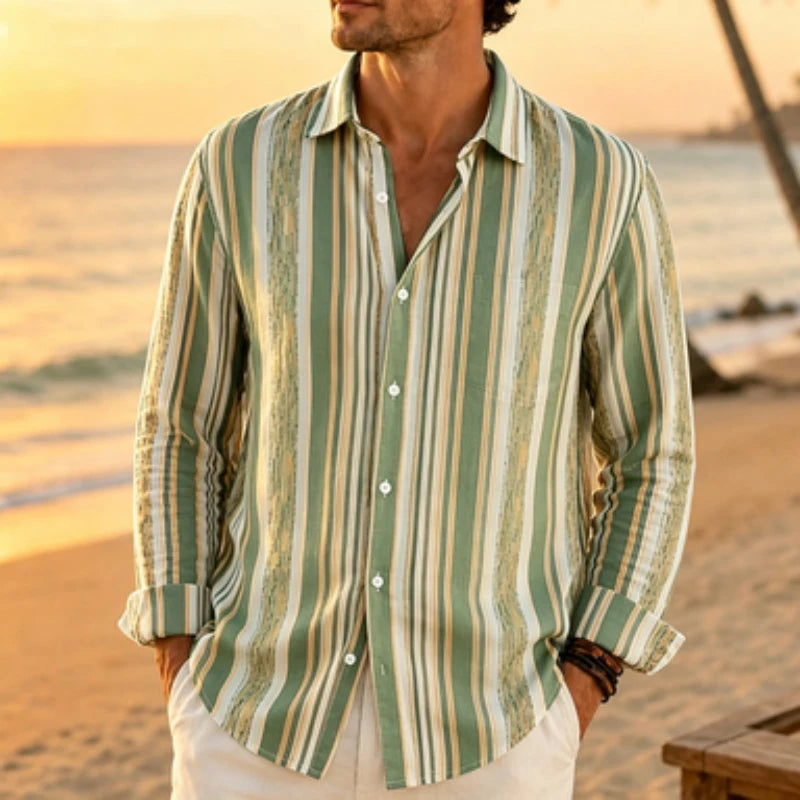 Men's long sleeved shirt mixed color vertical stripe | SAMAG