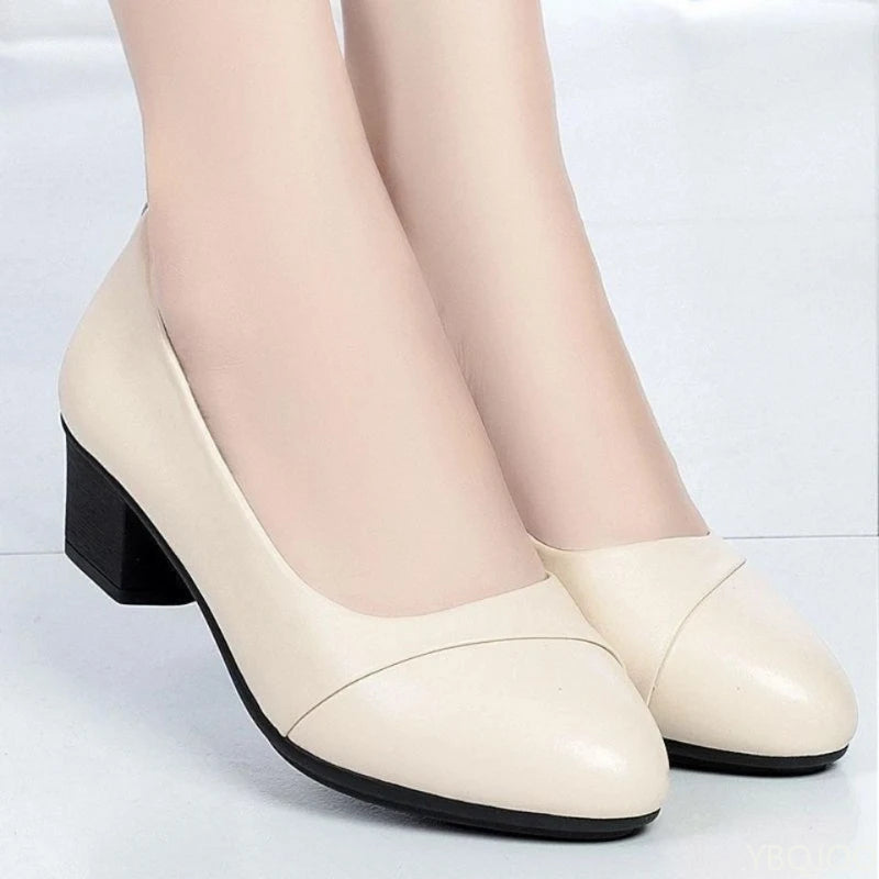 Spring and Summer Soft Soled Comfortable Anti Slip Fashionable Women's High Heels New Mid Heel Mom Work Women's Shoes 2025