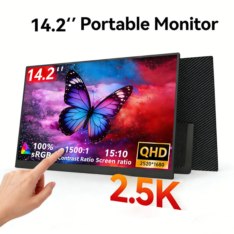 14.2 Inch 2.5K Portable Touch Monitor, 100% SRGB QHD IPS, USB-C Mini HDMI External Second Screen for Laptop PC Switch PS4 PS5