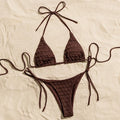 Sexy Coffee Wrinkled String Halter Bikinis Sets Two | SAMAG
