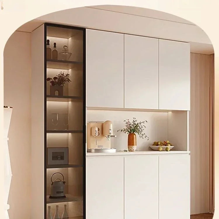 Y Sideboard Kitchen Hutch Cabinet Pantry Freestanding Buffet with Holder Power Outlet Glass Drawers Cupboard Microwave