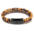 Natural Stone Bracelet Genuine Leather Braided Bracelets Black Stainless Steel Magnetic Clasp Tiger eye Bead Bangle Men Jewelry