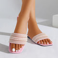 2026 New Women's Flat Bottom Sandals  Summer New Style Beaded Rhinestone Shoes Womens Outdoor Fashion Slippers