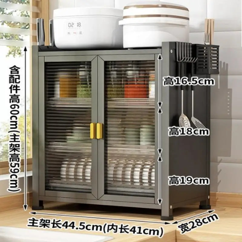 3-Tier Kitchen Countertop Cabinet with Double Door Drainer Cabinet with Chopstick Baskets Kitchen Organizer