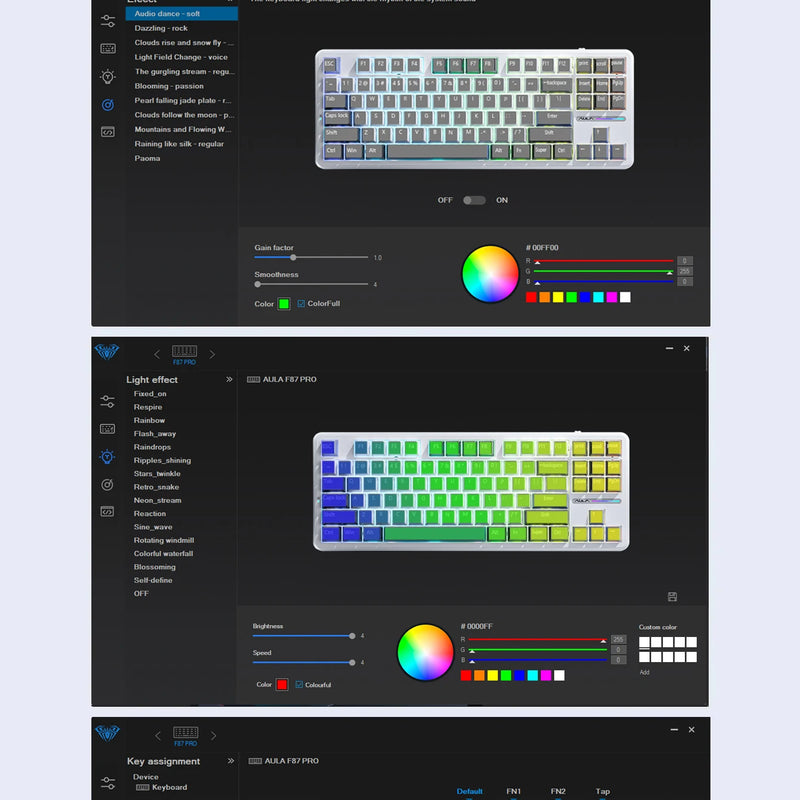AULA F87 Pro Mechanical Keyboard 2.4g/Usb/Bluetooth Tri Mode Wireless 87 Key Rgb Pbt Gasket 5 Layer Silencing Full Key No Impact