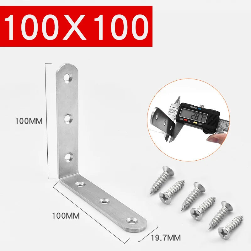 Corner Bracket Connector Brace (Stainless Steel) - 90 Angle Iron Joint Fastener for Furniture Cabinet Screens Shelf Support