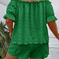 Plus Size Summer Women's Elegant Off Shoulder Shirt Short Pants 2 Piece Set Casual Vacation Solid Clothing Female