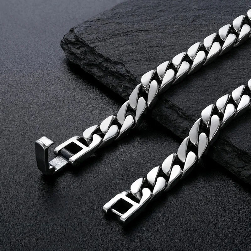 Factory Price S925 Sterling Silver Horse Whip Bracelets Crimped Cuban chain Rough Style Domineering Retro Handmade Jewelry
