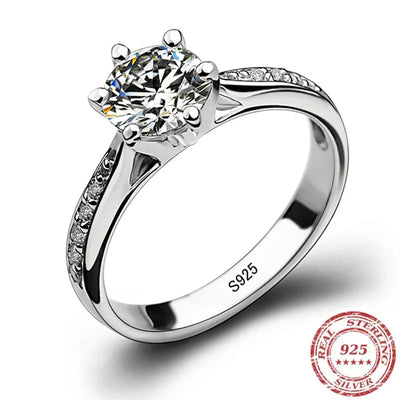 Luxury 925 Sterling Silver Classic Ring for Women Six claw jewelry simple 70ct diamond imitation | SAMAG