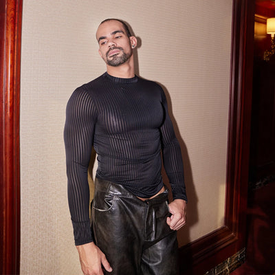 Sex Men Oil Glossy Shiny Breathable T-shrits Stripe | SAMAG