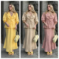 Summer Women's V-Neck Lace-Up Bubble Puff Sleeve Shirt  Long Skirt Set Loose Casual 2 Two-Piece Suit Sets
