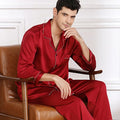 100% Mulberry Silk Pajamas Spring and Summer Long-sleeved Two-piece Set  Noble Men's Home Wear Silk Suit Sleepwear Nightwear