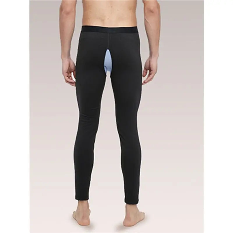Mens Open Fly Breathable Cotton Thermal Long Johns Black S