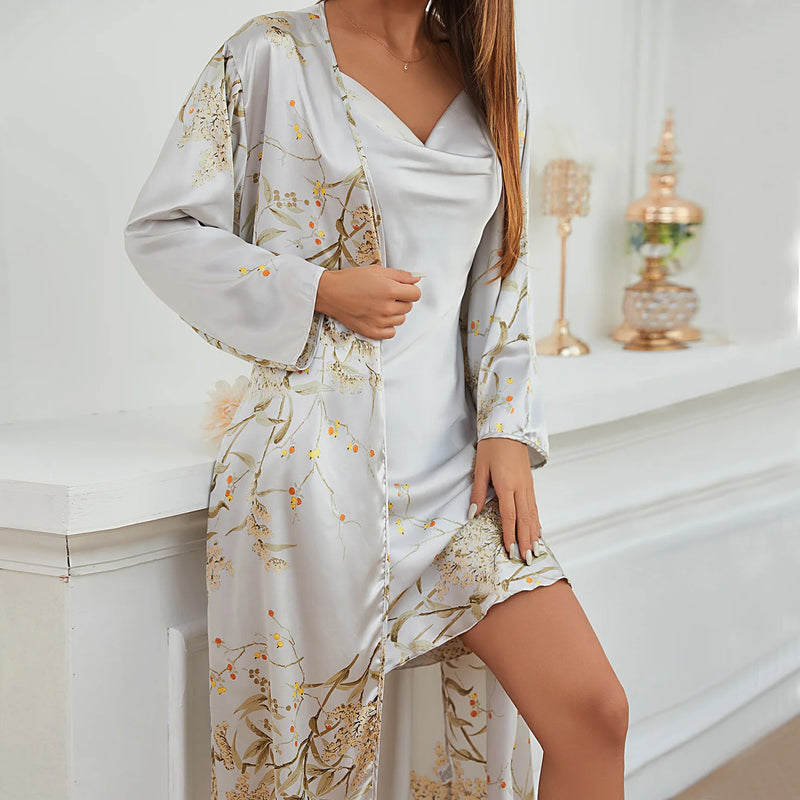 Women's Loungewear Set With Tied Robe And Long Sleep | SAMAG