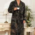 Men's Landscape Print Rayon Bathrobe Kimono Style with Belt Pockets Soft Breathable Loungewear for Home