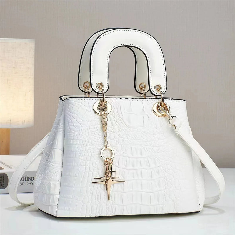High Quality Leather Women'S Shoulder Bag Fashionable Boston Crossbody Bag Classic Crocodile Pattern Handbag Commuting Tote Bag