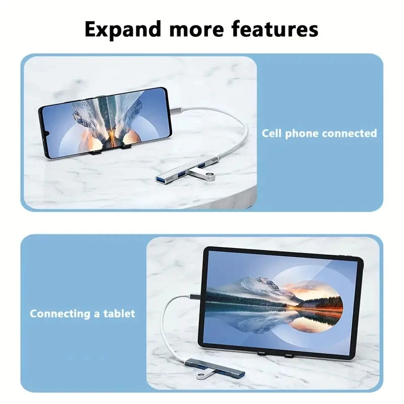 4-Port USB Hub Type C Extender Splitter Adapter OTG Docking Station for MacBook pro 13/15 Air PC Laptop - Phone Charging Compu