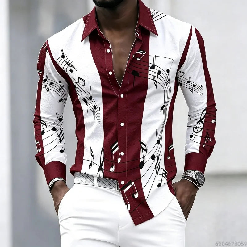 Men's collared shirt with creative musical note print | SAMAG