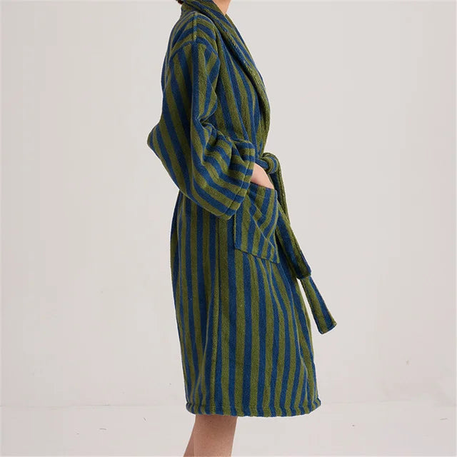 Retro Plaid Cotton Bathrobe Super Soft Absortion Hooded Loose Bath Robe Coat Towel V Neck Warm Sleepwear Robes Women Homewear